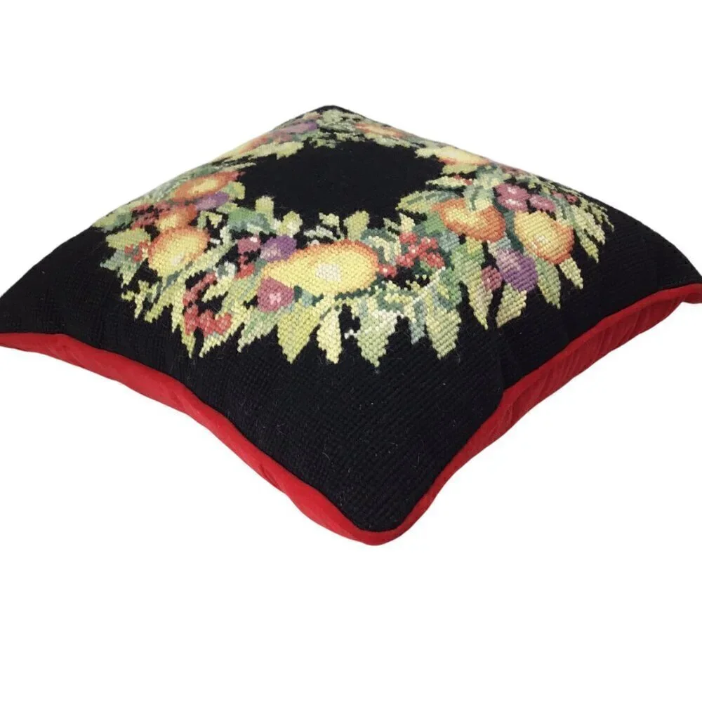 Vintage 1991 Imperial Elegance Needlepoint Pillow Peking Handicraft Floral Fruit